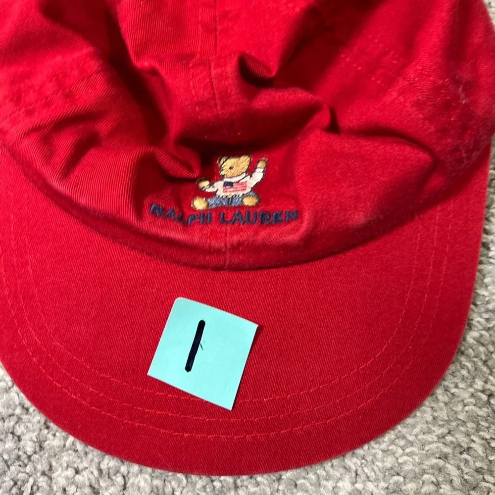 vtg Polo Ralph Lauren Baseball Cap Kids Red Embroidered Polo Bear Hat 90s